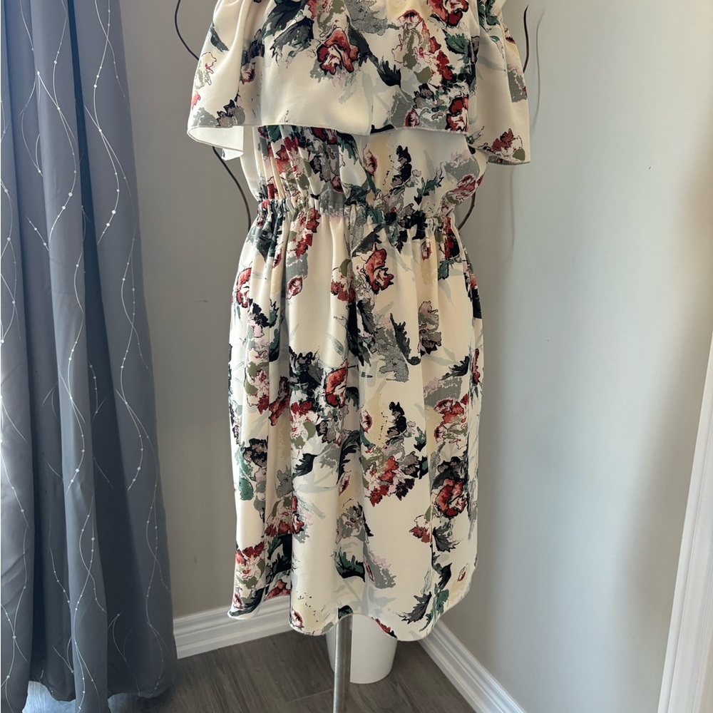 Aritzia Cream Ruffled Off-Shoulder Midi Dress